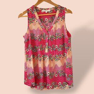 Daniel Rainn Woman’s‎ Tank Top Blouse Pink Pintuck Front Floral Boho Size Small